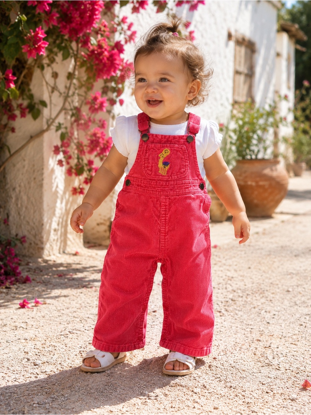 Vintage Fruit of the Loom Red Corduroy Overalls for Kids camel embroidery 18 M